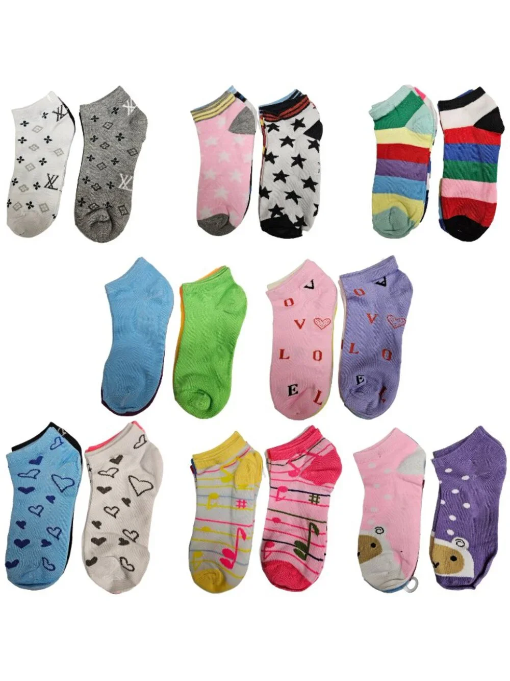 Women's Ankle Socks, Bundle of 12 Pairs, Solid Colors